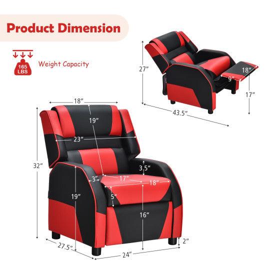 Kids Youth PU Leather Gaming Sofa Recliner with Headrest and Footrest-Red