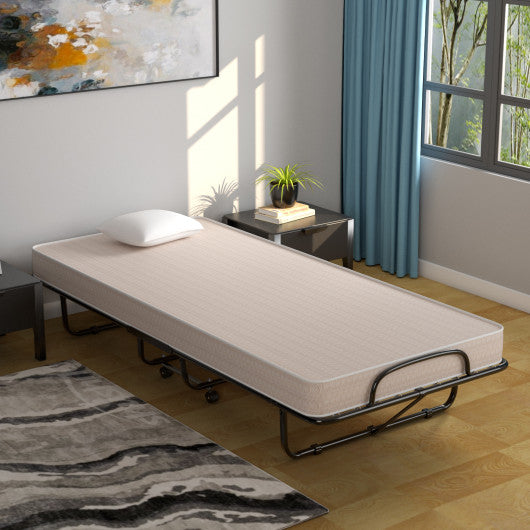 Rollaway Guest Bed with Sturdy Steel Frame and Memory Foam Mattress Made in Italy-Beige