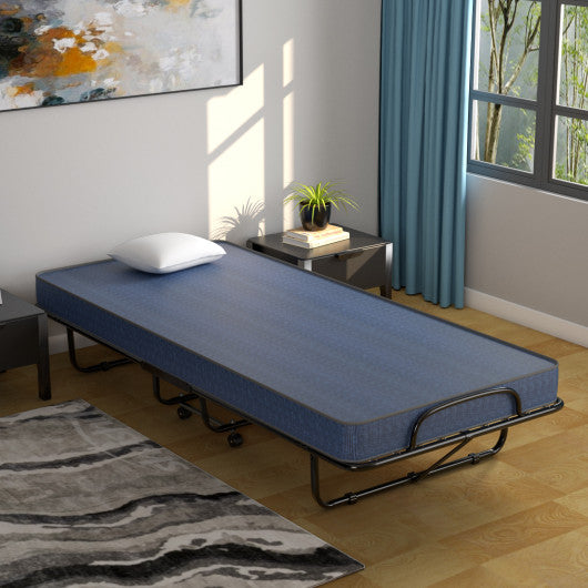 Rollaway Guest Bed with Sturdy Steel Frame and Memory Foam Mattress Made in Italy-Navy