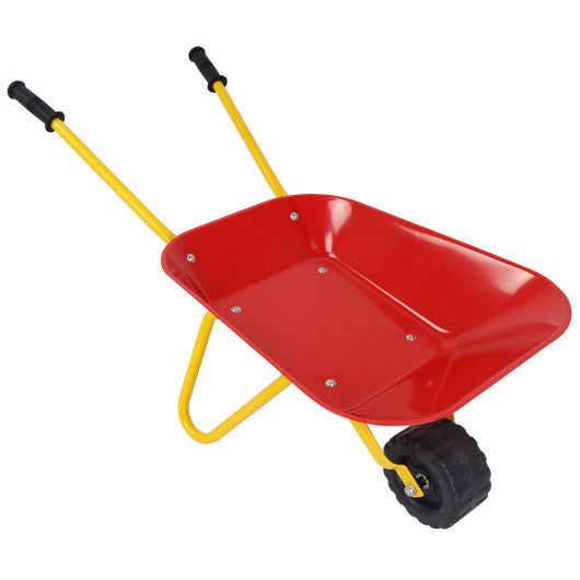 Outdoor Garden Backyard Play Toy Kids Metal Wheelbarrow-Red