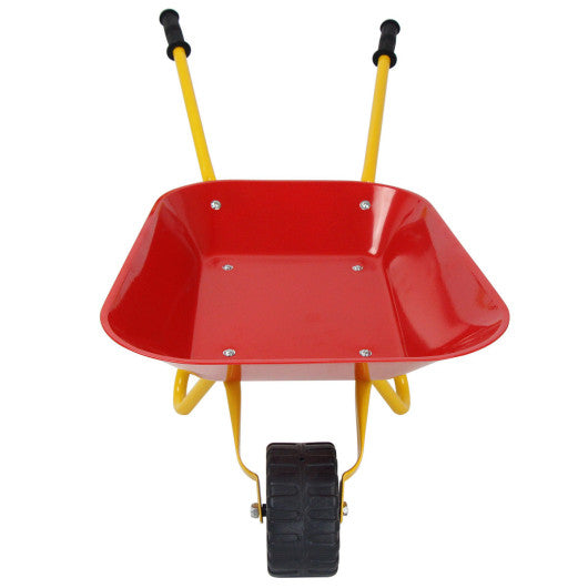 Outdoor Garden Backyard Play Toy Kids Metal Wheelbarrow-Red