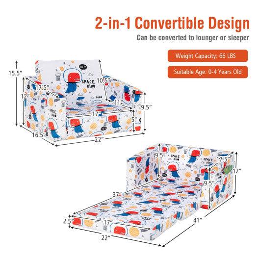 2-in-1 Convertible Kids Sofa with Velvet Fabric-White