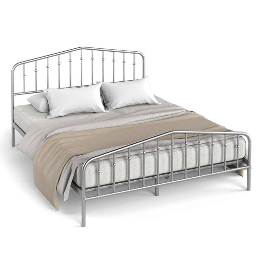 Queen Size Metal Bed Frame Platform Headboard and Footboard with Storage-Silver