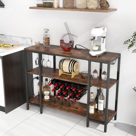 Industrial Wine Rack Wine Bar Cabinet with Storage Shelves-Brown