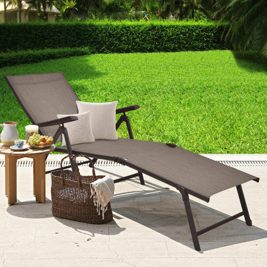 Patio Foldable Chaise Lounge Chair with Backrest and Footrest-Brown