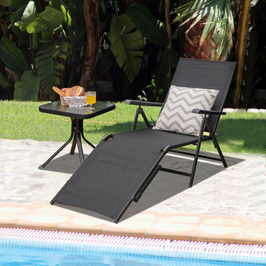 Patio Foldable Chaise Lounge Chair with Backrest and Footrest-Black