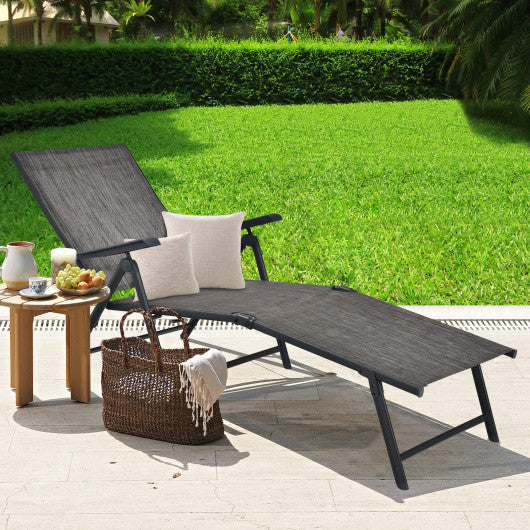 Patio Foldable Chaise Lounge Chair with Backrest and Footrest-Gray