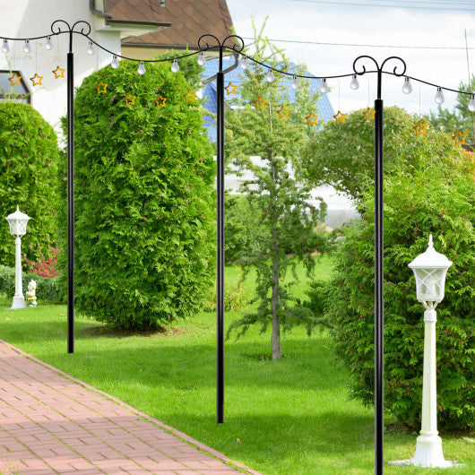 String Light Poles 2 Pack Outdoor Metal Poles with Top Arc Hook and 5-Prong Base-8 ft