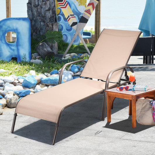 Adjustable Patio Chaise Folding Lounge Chair with Backrest-Brown