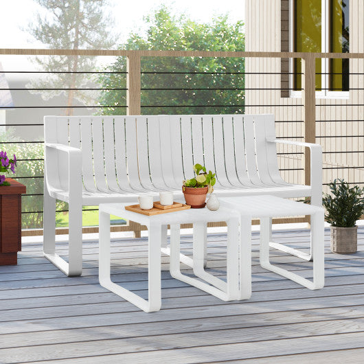 Weather-resistant Plastic 2-Person Bench with Curved Backrest-White