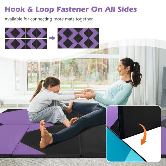 10 Feet x 4 Feet x 2 Inch Folding Exercise Mat with Hook and Loop Fasteners-Purple