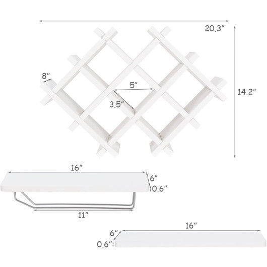 Set of 5 Wall Mount Wine Rack Set w/ Storage Shelves-White