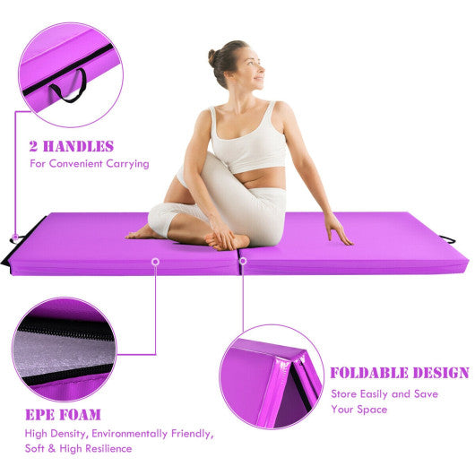 6 x 2 Feet Gymnastic Mat with Carrying Handles for Yoga-Purple