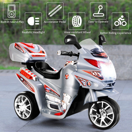 20-day Presell 3 Wheel Kids Ride On Motorcycle 6V Battery Powered Electric Toy Power Bicyle New-Gray