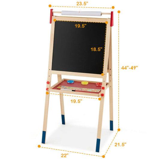 All-in-One Wooden Height Adjustable Kid's Art Easel with Magnetic Stickers and Paper