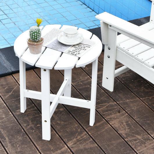 18 Inch Patio Round Side Wooden Slat End Coffee Table for Garden-White