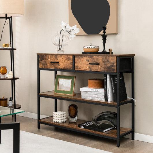 Console Table with Folding Fabric Drawers for Entryway-Rustic Brown