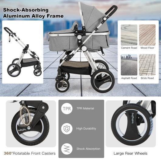 Folding Aluminum Baby Stroller Baby Jogger with Diaper Bag-Gray