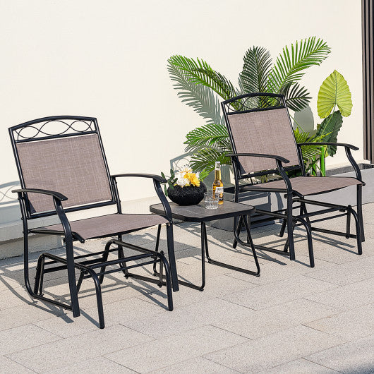 Set of 2 Outdoor Metal Glider Armchairs with Weather-resistant Fabric