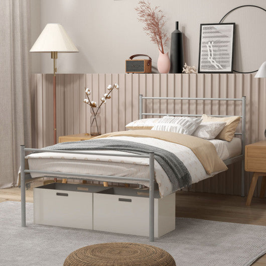 Twin Size Metal Bed Frame Platform with Headboard-Silver