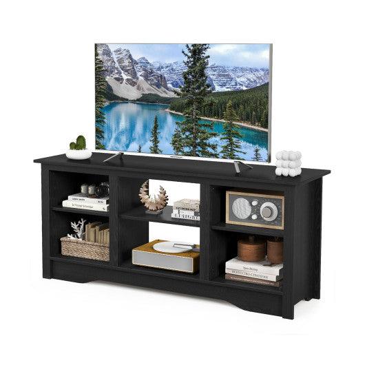 TV Stand for up to 65 Inch Flat Screen TVs with Adjustable Shelves for 18 Inch Electric Fireplace (Not Included)-Black