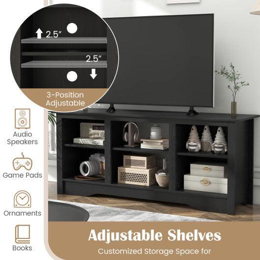 TV Stand for up to 65 Inch Flat Screen TVs with Adjustable Shelves for 18 Inch Electric Fireplace (Not Included)-Black