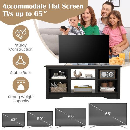 TV Stand for up to 65 Inch Flat Screen TVs with Adjustable Shelves for 18 Inch Electric Fireplace (Not Included)-Black