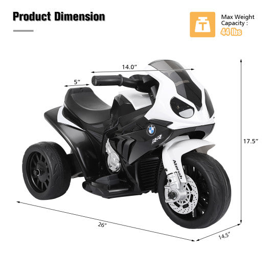 6V Kids 3 Wheels Riding BMW Licensed Electric Motorcycle-Black