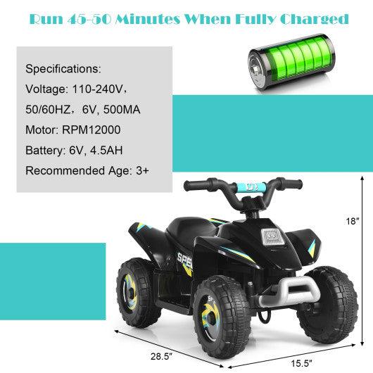 6V Kids Electric ATV 4 Wheels Ride-On Toy -Black