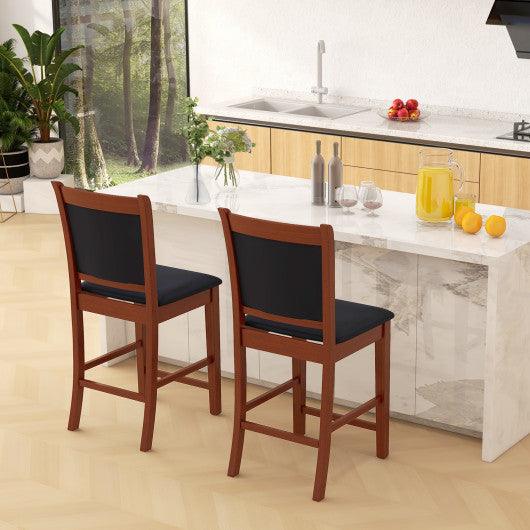 Upholstered Counter Stool Set of 2 with Solid Rubber Wood Frame-Brown