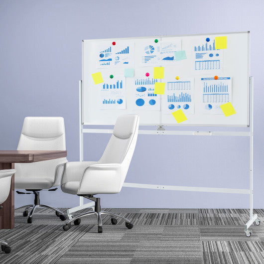 Rolling Double-Sided Magnetic Whiteboard on Wheels with Stand and Aluminum Alloy Frame-White